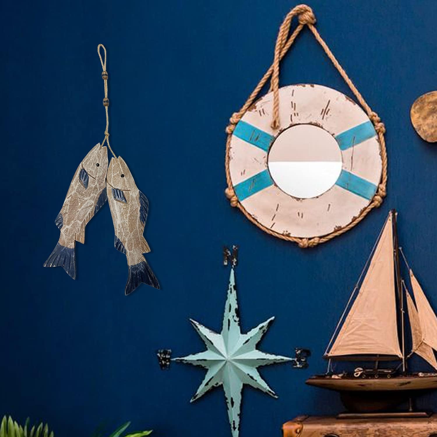 2pc Wooden Fish Nautical Wall Ornaments