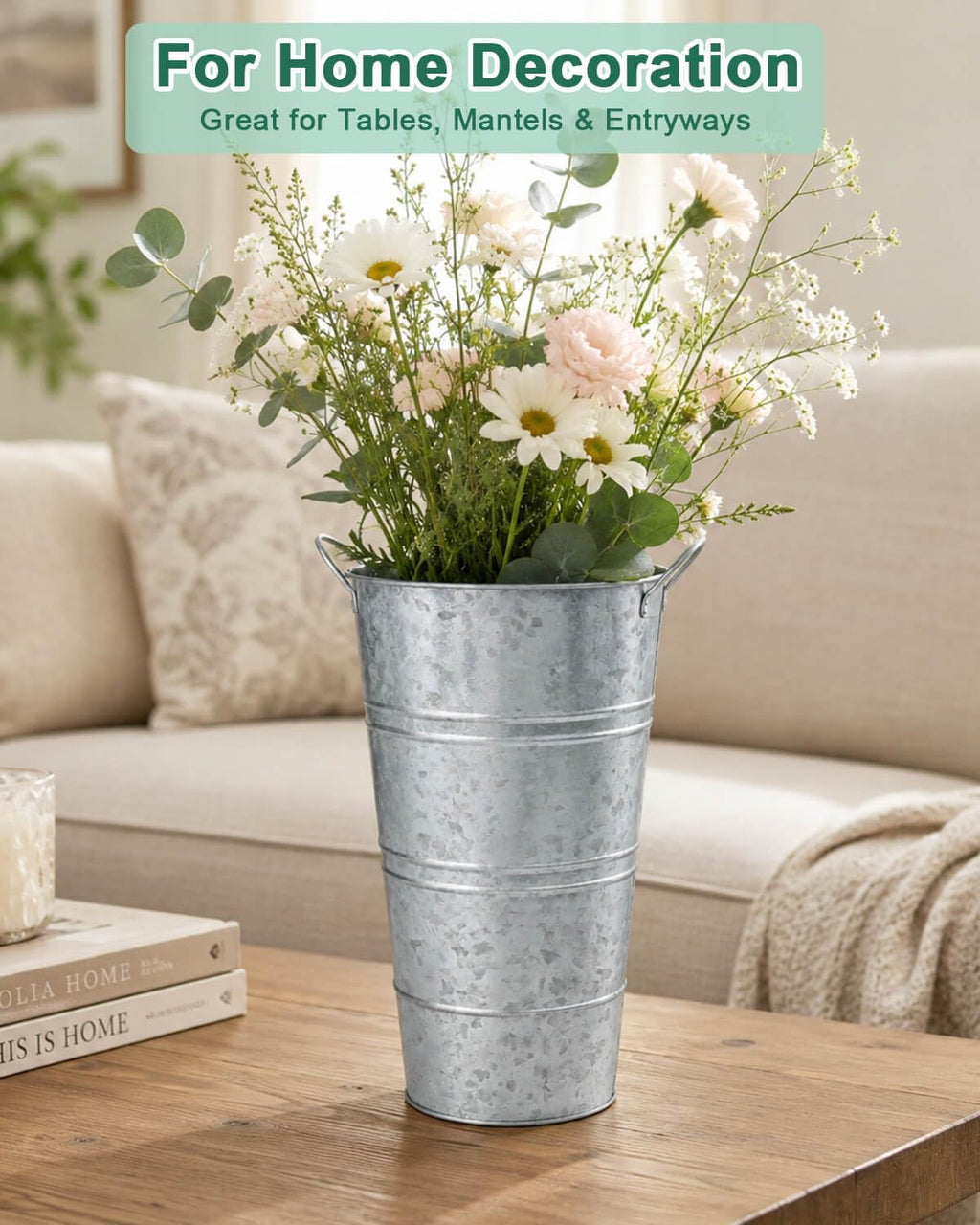6 Silver Farmhouse Metal Flower Buckets