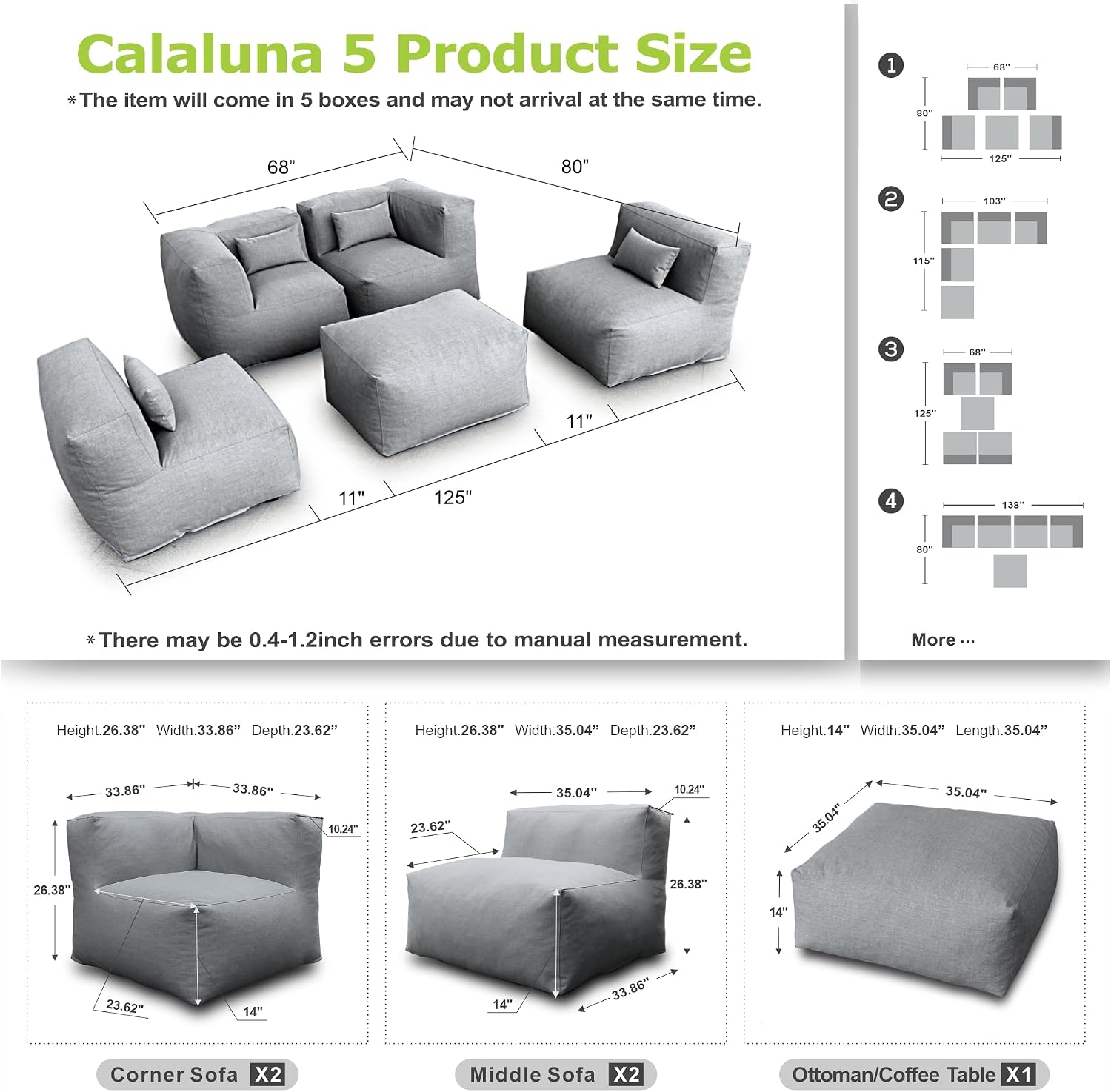 5pc Dark Gray Modular Outdoor Sectional Sofa Set