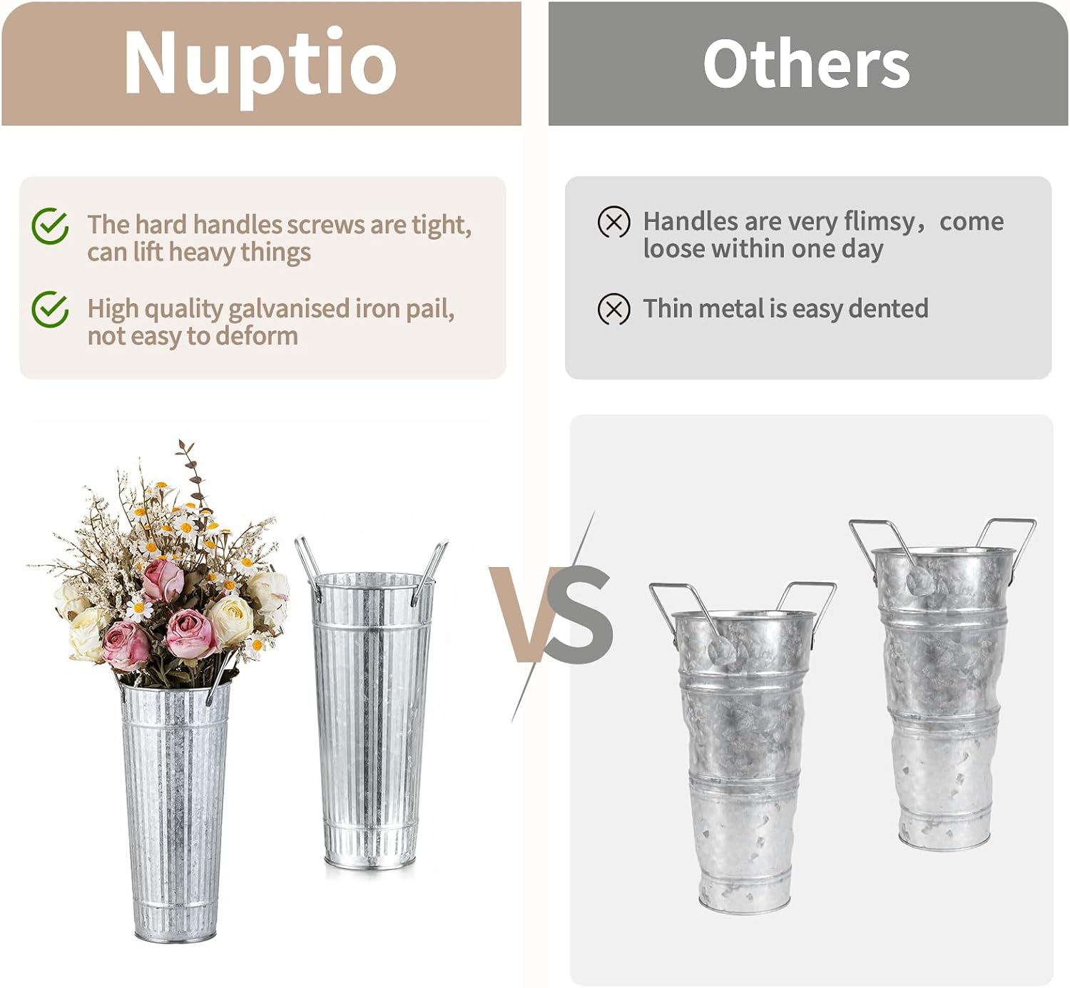 6 Rustic Galvanized Flower Buckets