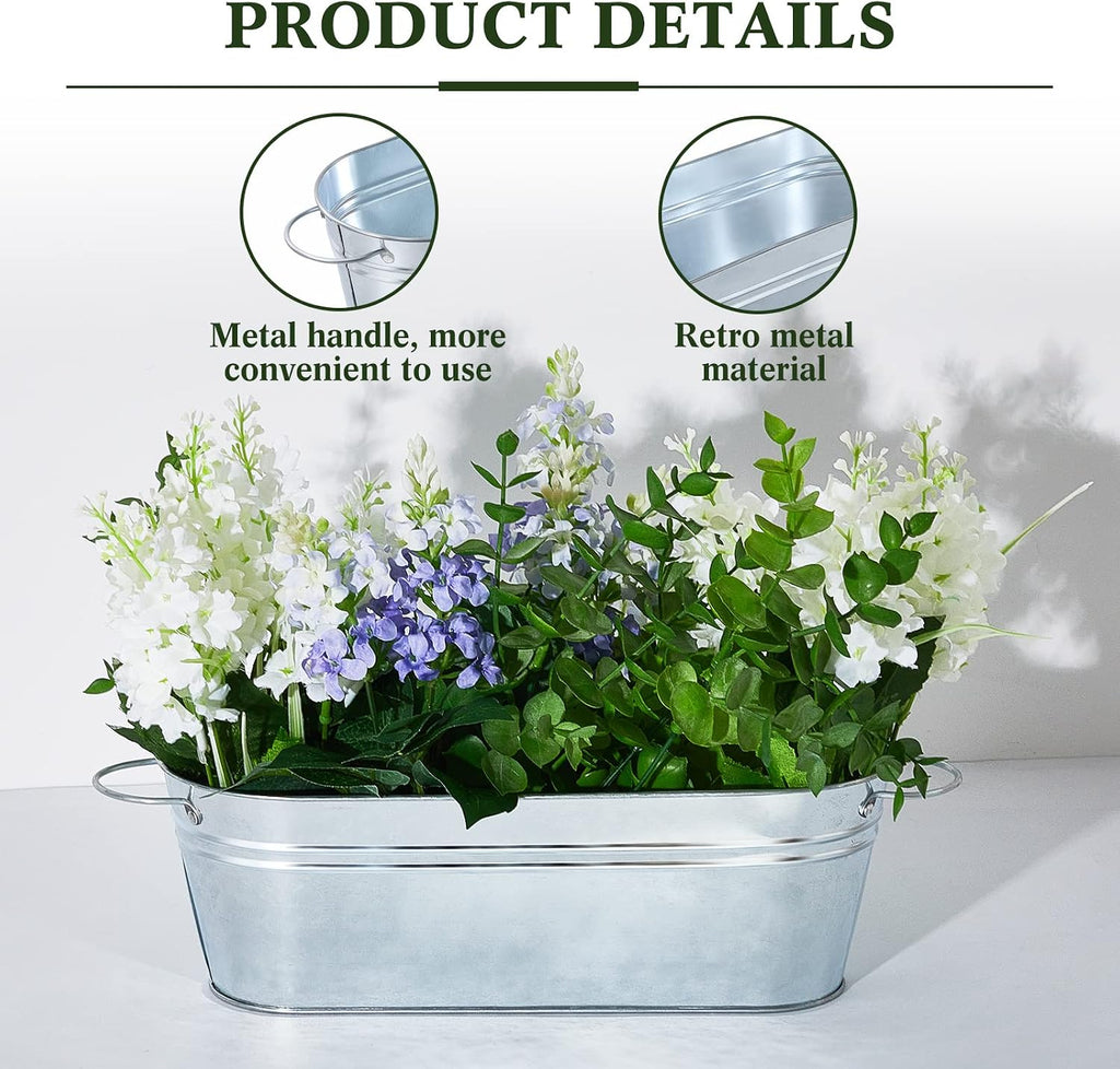 12 Small Silver Oval Metal Planters