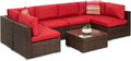Brown Red 7-Piece Modular Wicker Patio Sectional Set