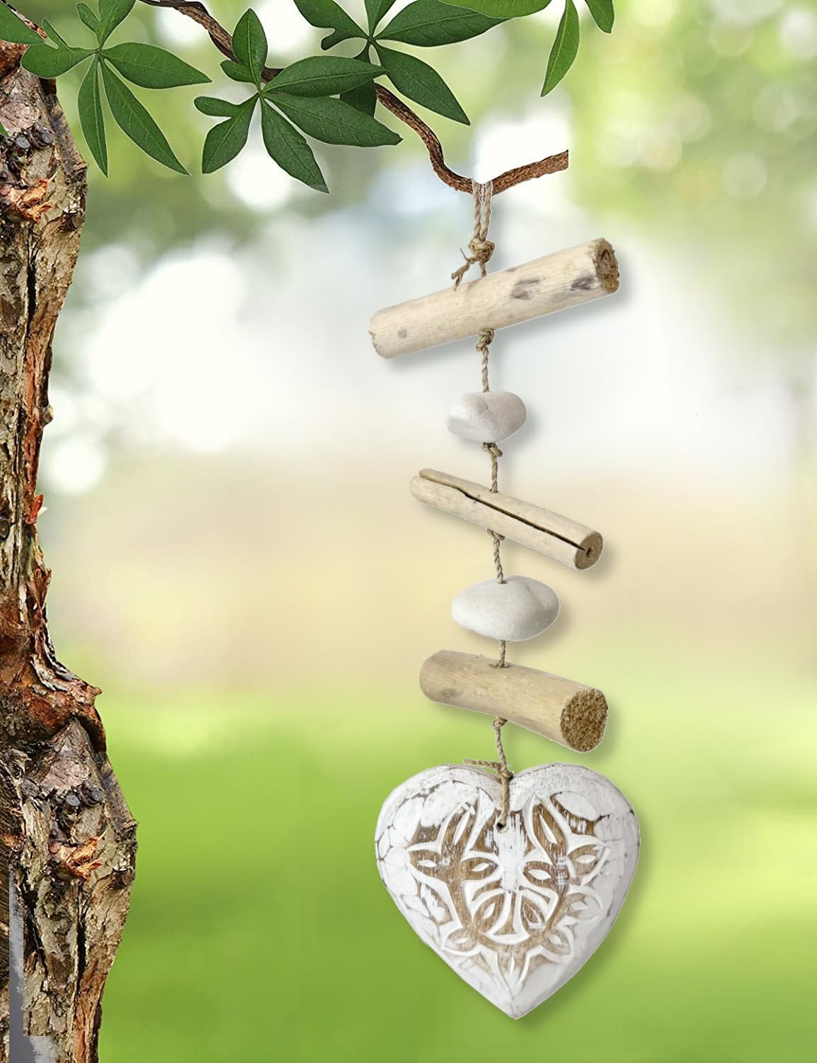 White Driftwood Heart Coastal Garland