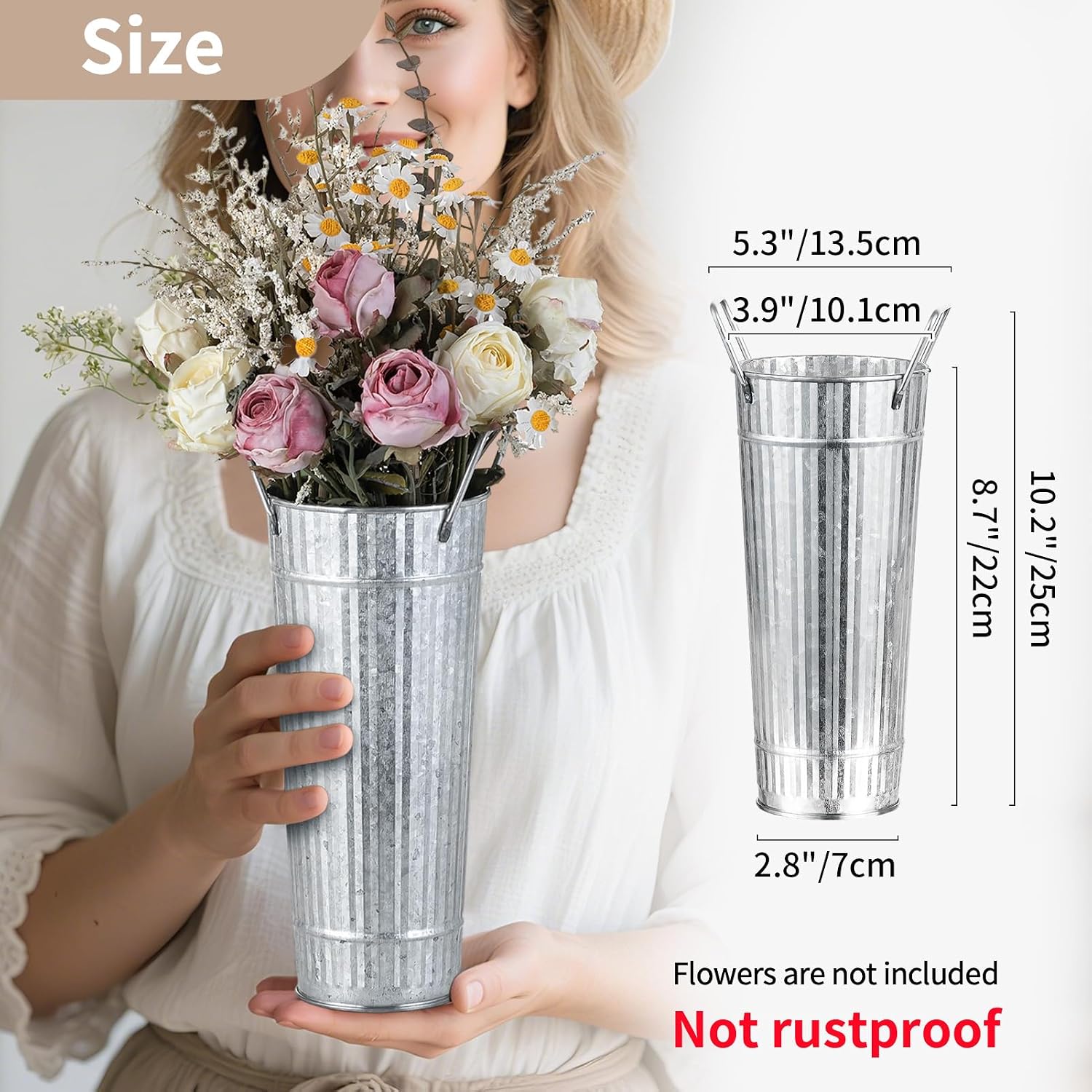 6 Rustic Galvanized Flower Buckets