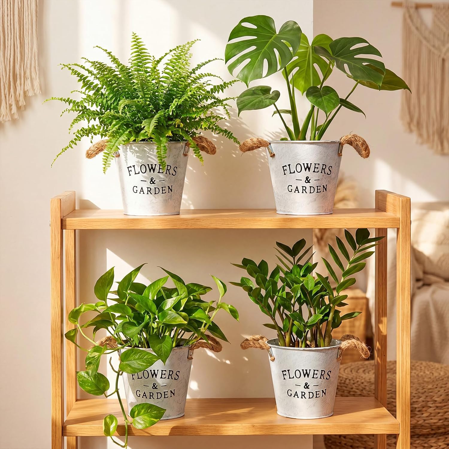 4pc Small Galvanized Metal Flower Planter Buckets