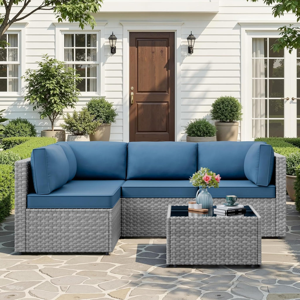Aegean Blue 5pc Wicker Patio Set