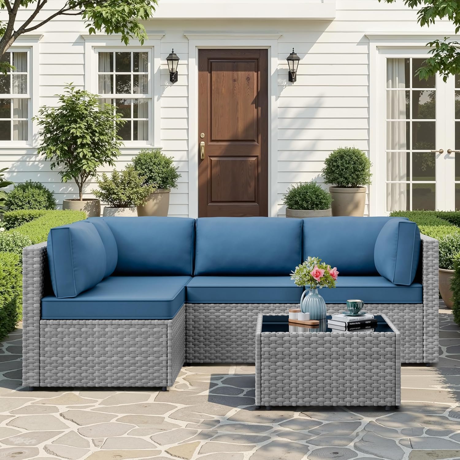 Aegean Blue 5pc Wicker Patio Set
