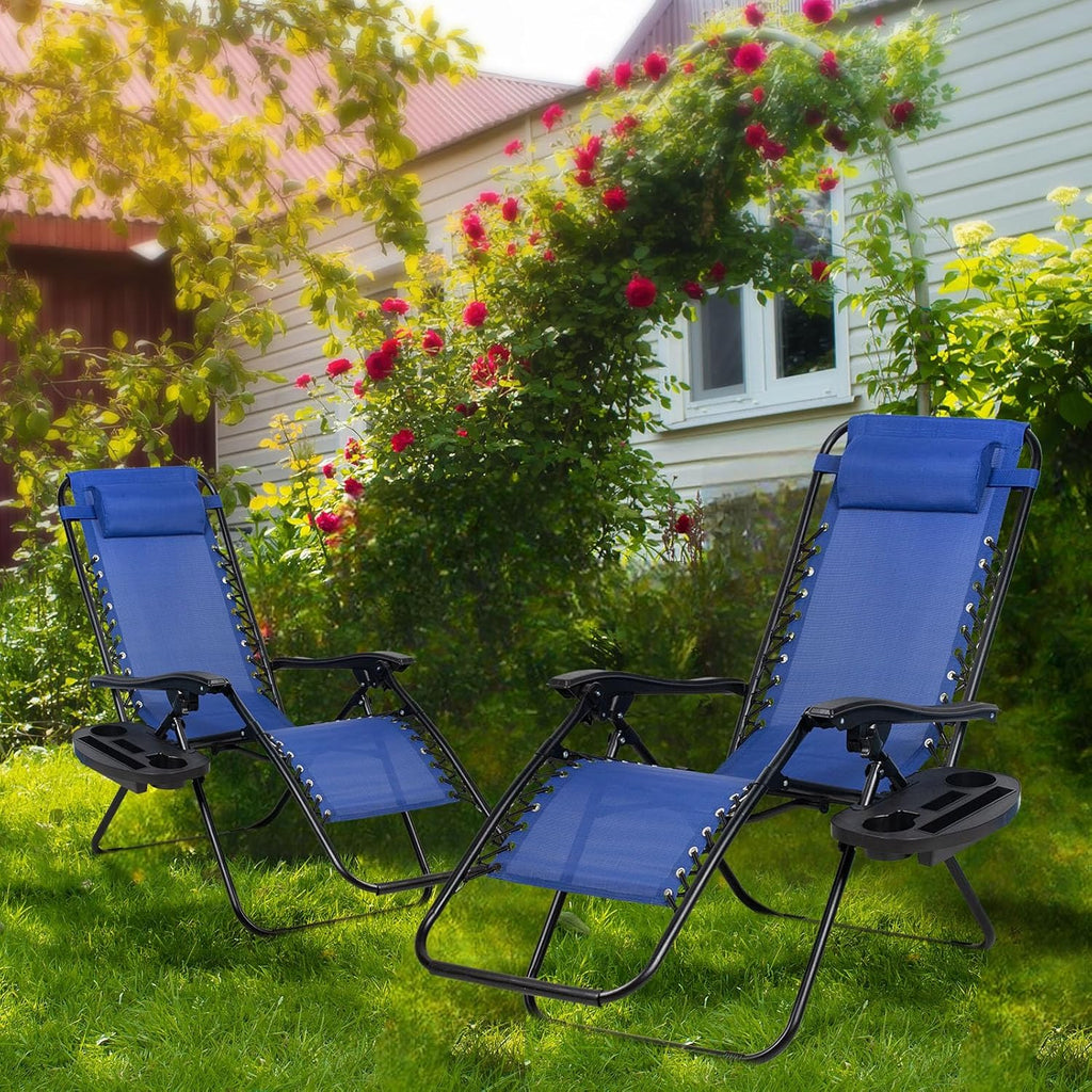 2 Blue Zero Gravity Patio Recliners