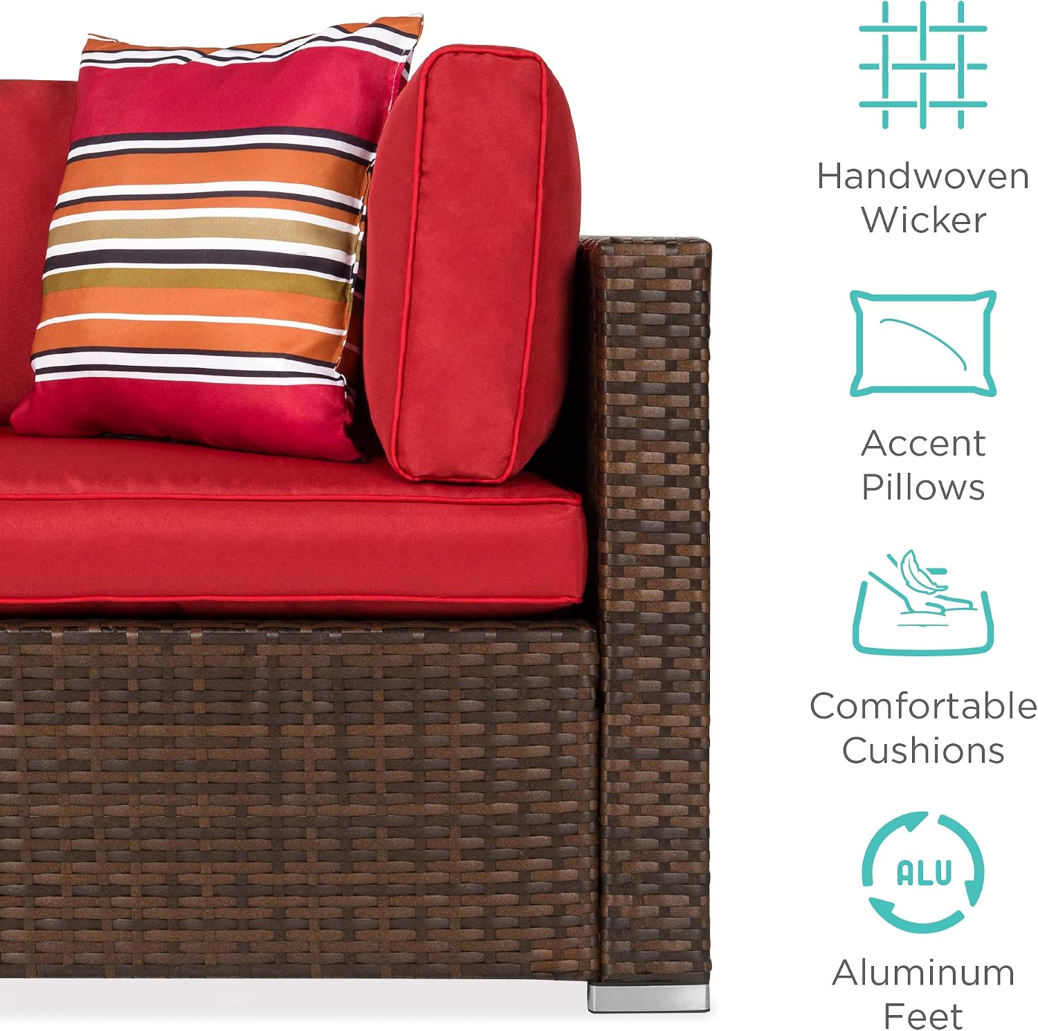 Brown Red 7-Piece Modular Wicker Patio Sectional Set