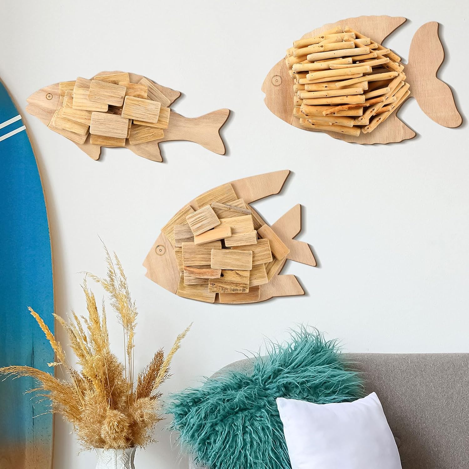 3pc Driftwood Fish Coastal Wall Decor
