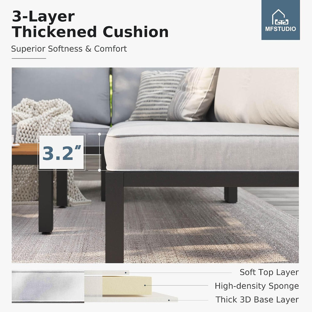 4pc Metal L-Shaped Patio Sectional Set