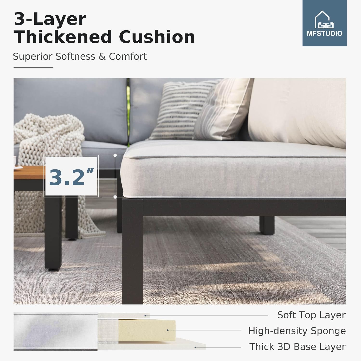 4pc Metal L-Shaped Patio Sectional Set
