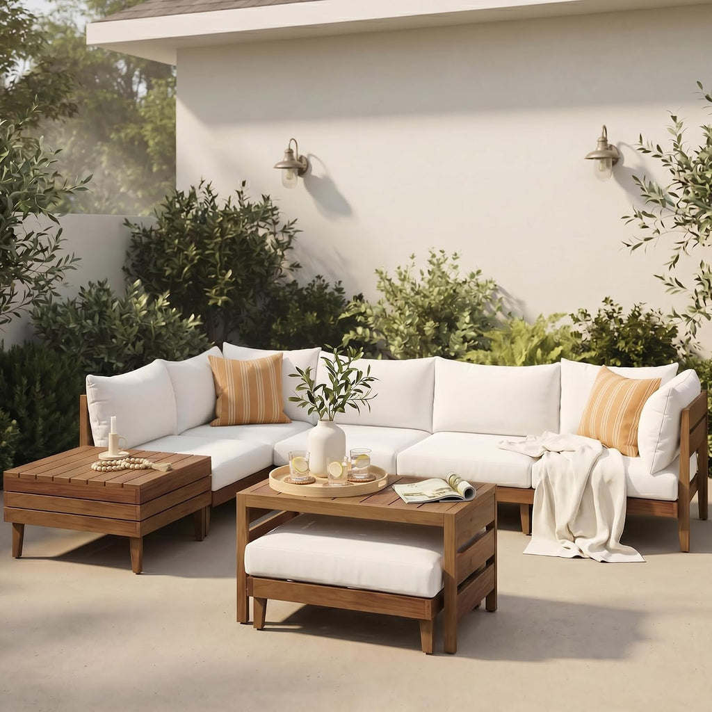 8pc Acacia Wood Modular Outdoor Sectional Sofa Set