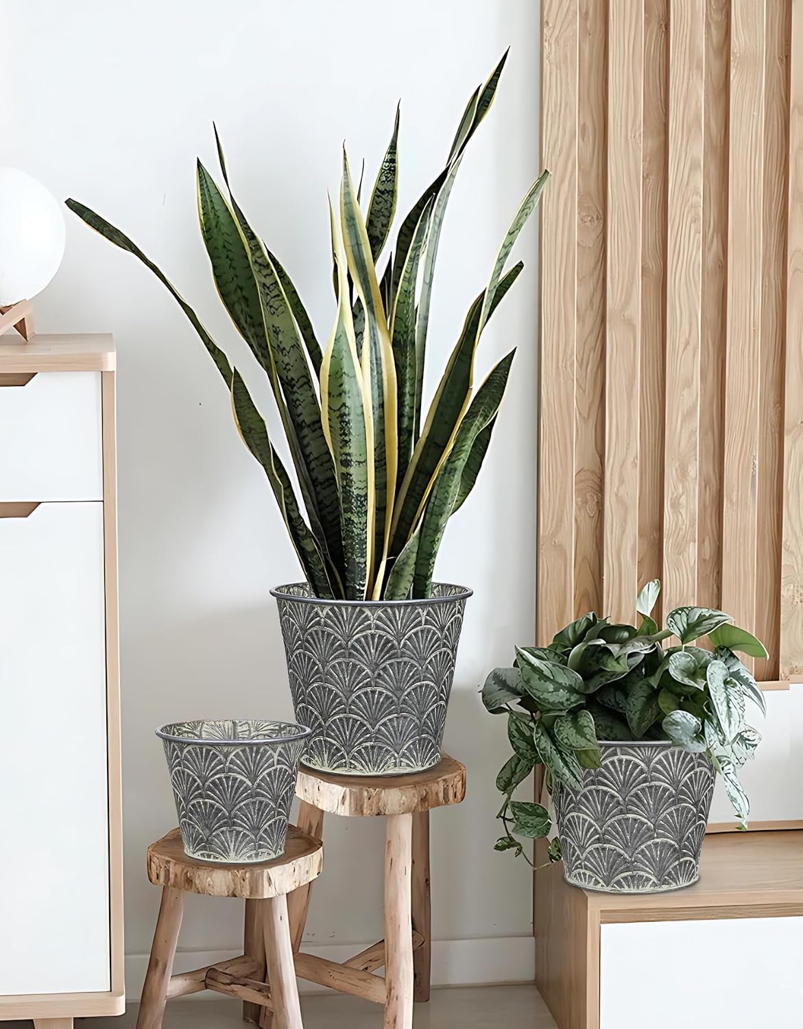 3pc Silver Galvanized Rustic Flower Buckets