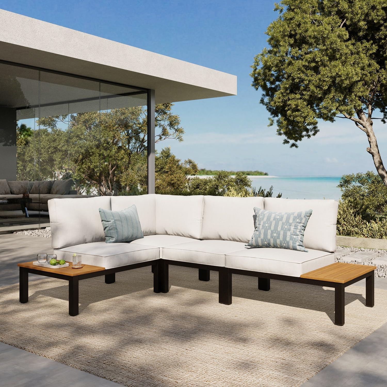 4pc Metal L-Shaped Patio Sectional Set