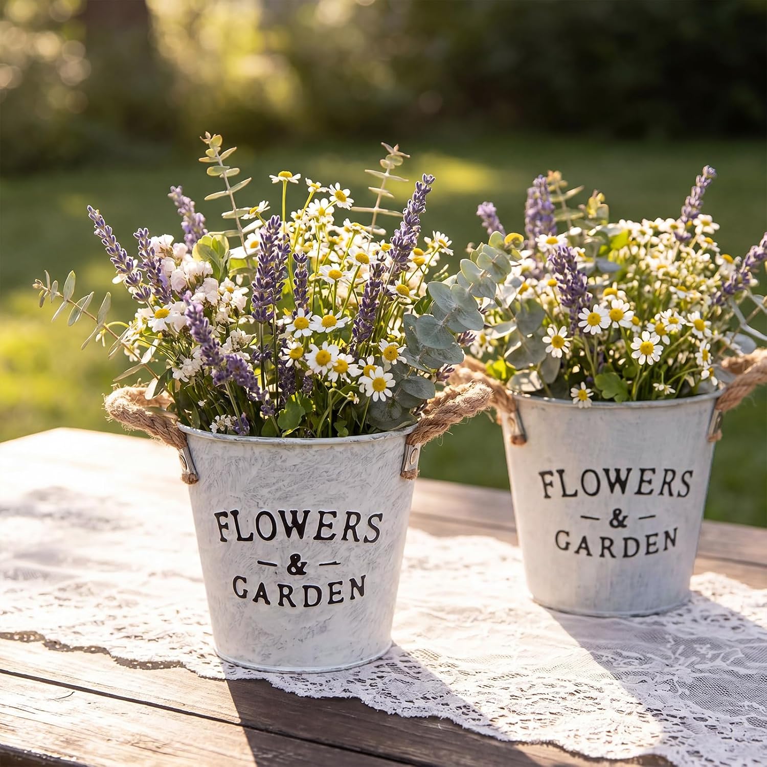 4pc Small Galvanized Metal Flower Planter Buckets