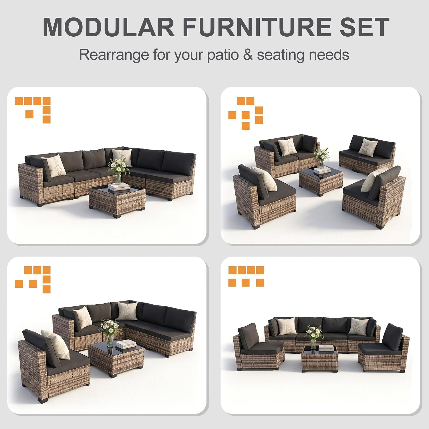 Natural Black 7pc Wicker Patio Set