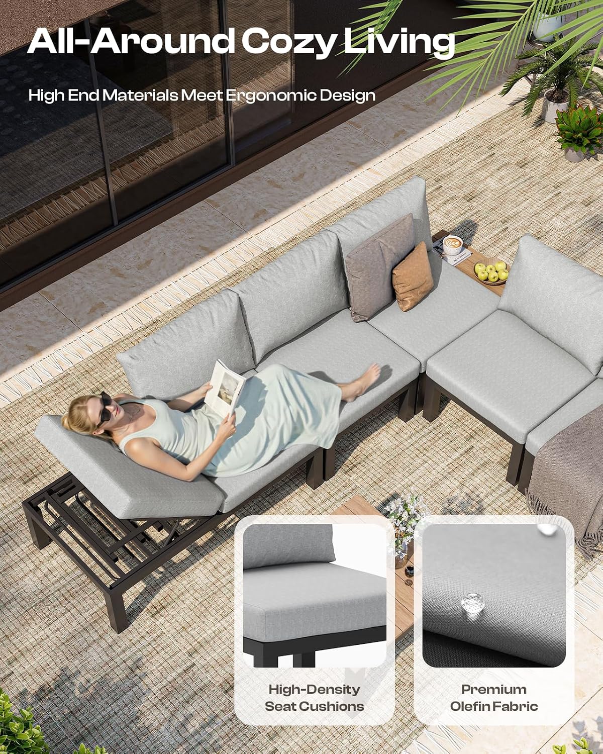 Gray 6-Seat Modular Patio Set