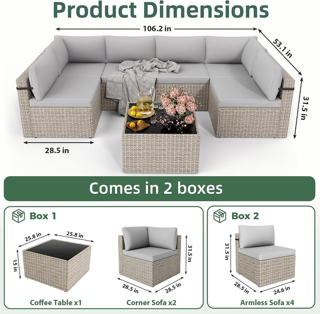 Gray 7-Piece All-Weather Wicker Patio Sectional Set
