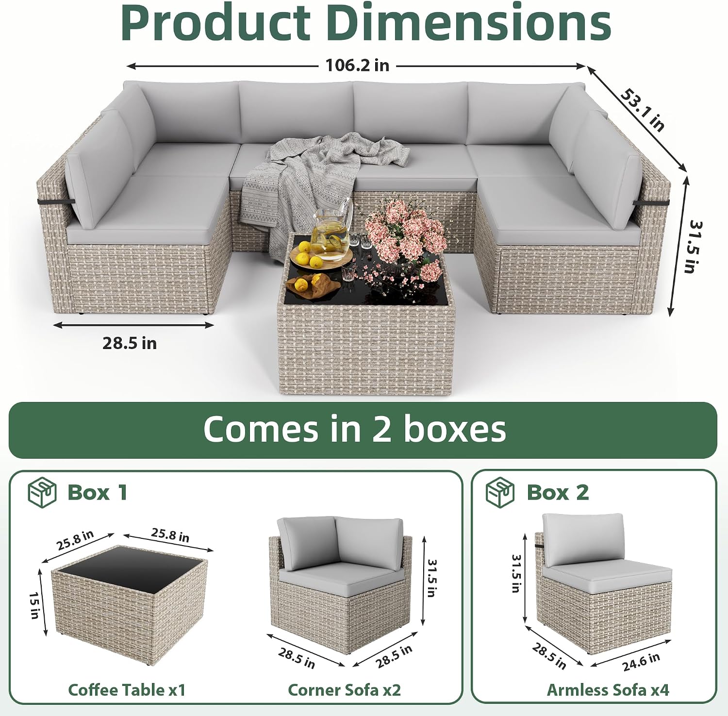 Gray 7-Piece All-Weather Wicker Patio Sectional Set