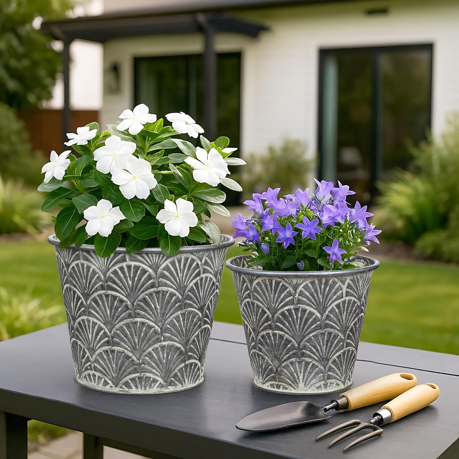3pc Silver Galvanized Rustic Flower Buckets