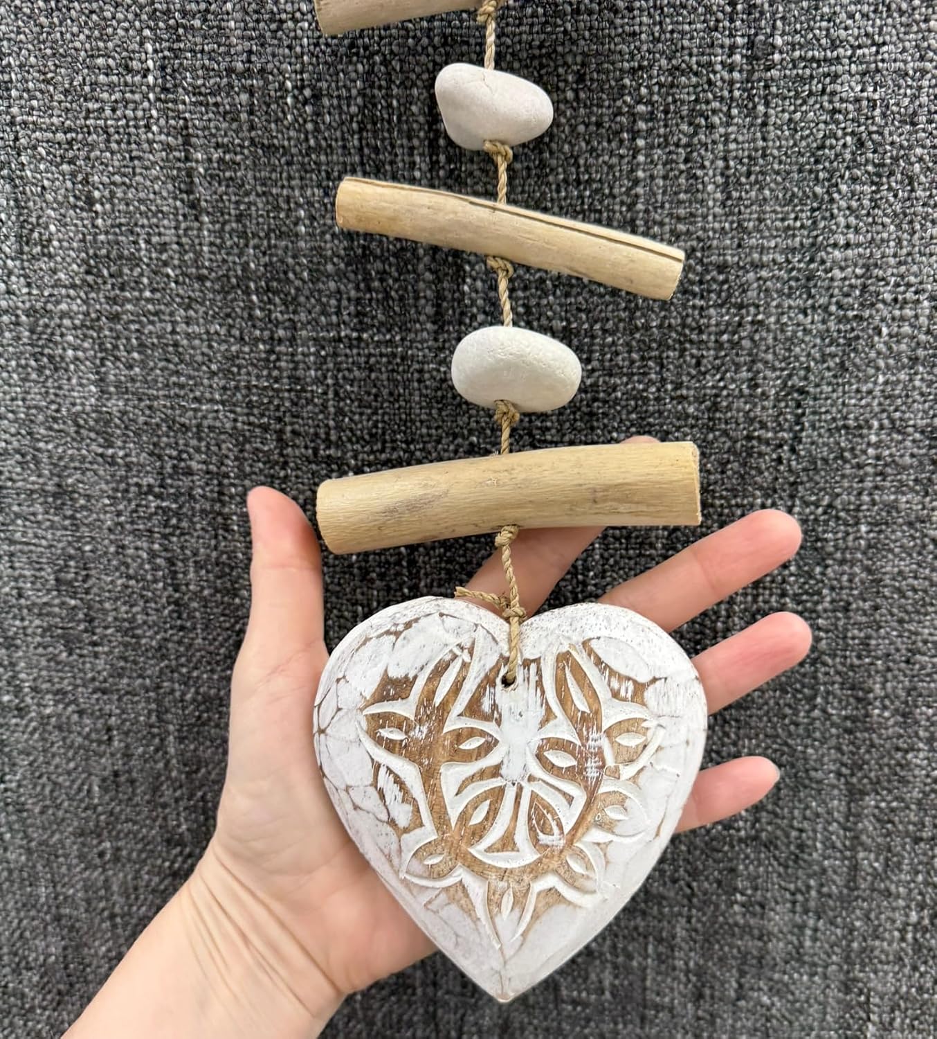 White Driftwood Heart Coastal Garland