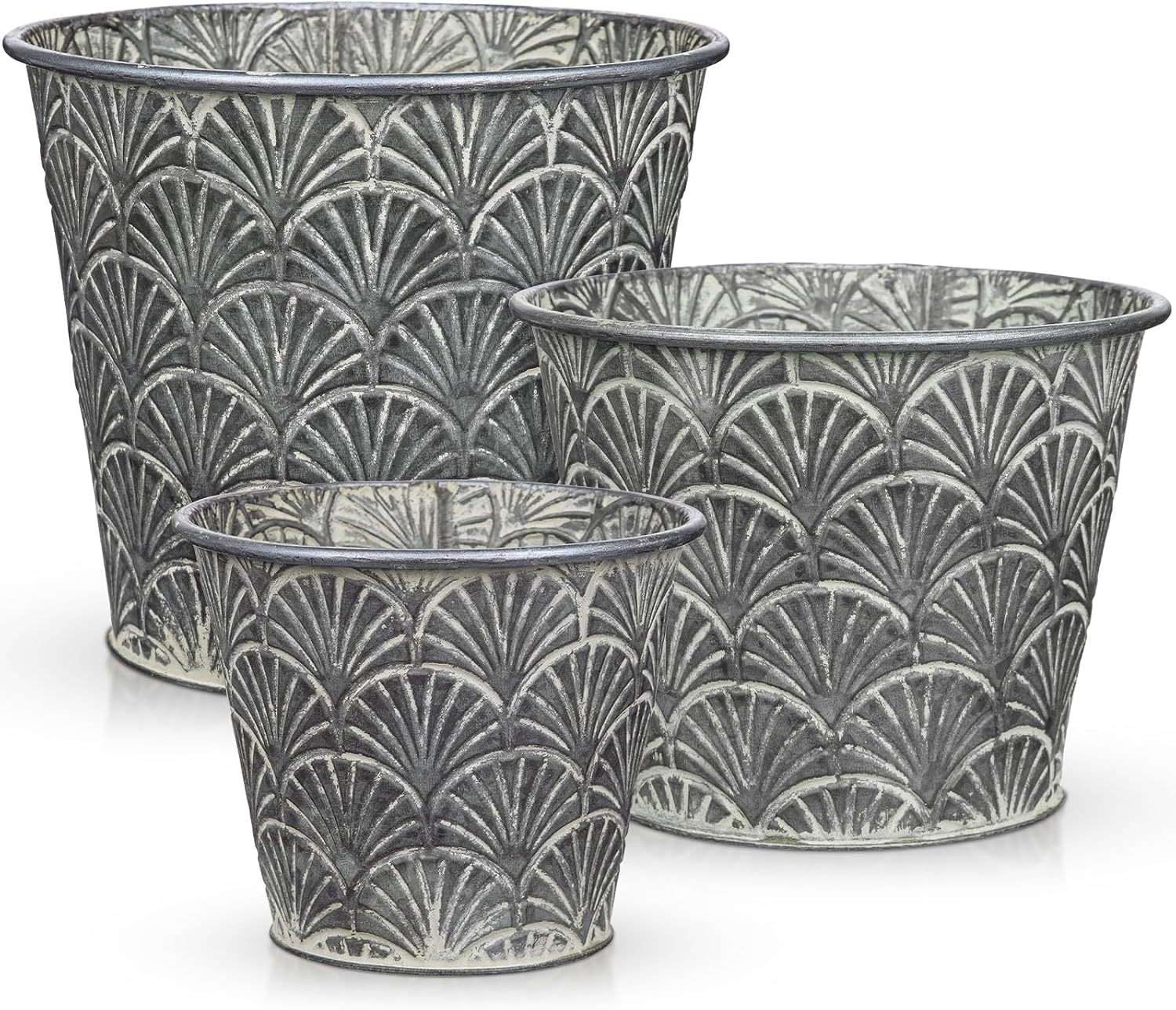 3pc Silver Galvanized Rustic Flower Buckets
