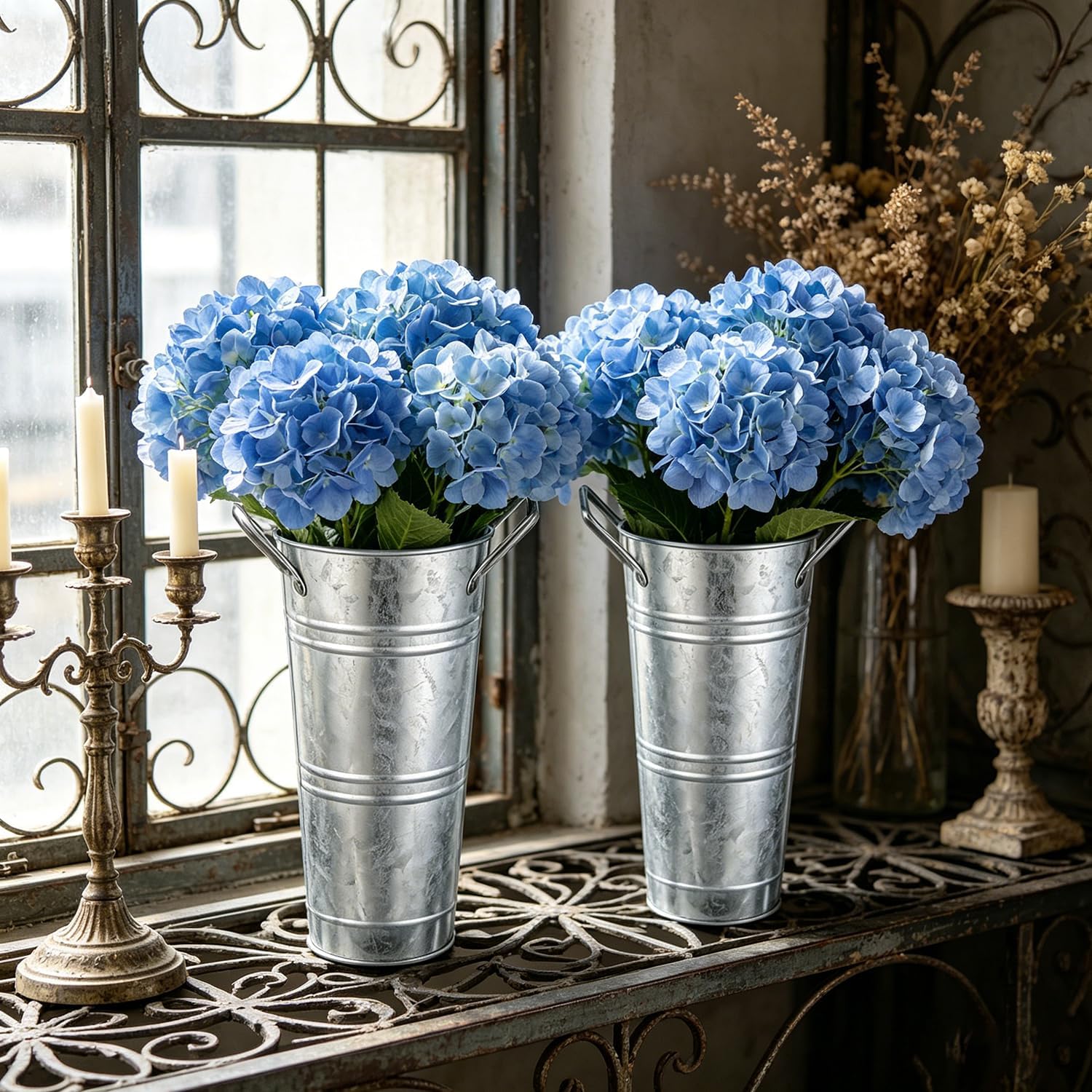 8 Rustic Metal Flower Buckets
