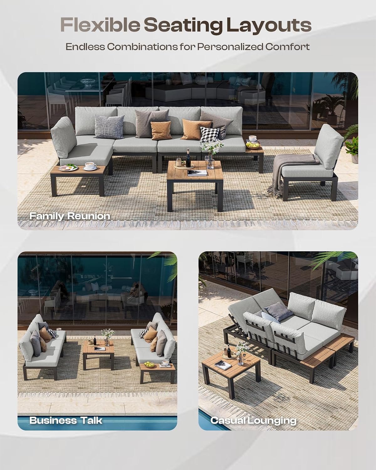 Gray 6-Seat Modular Patio Set