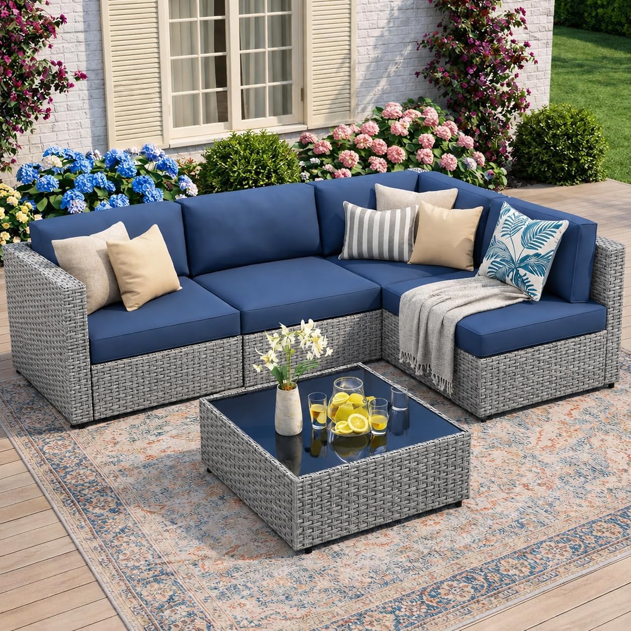 Aegean Blue 5pc Wicker Patio Set