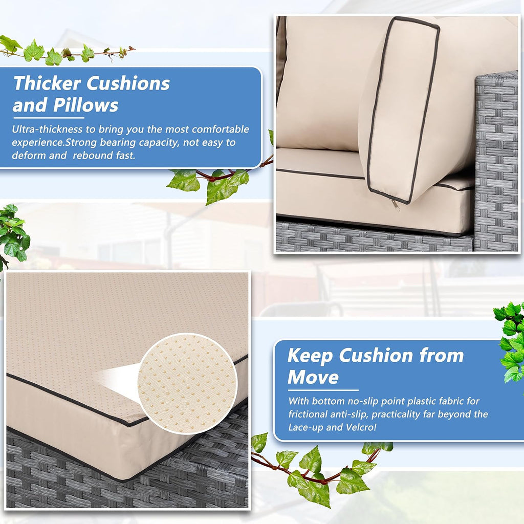 Gray Khaki 7pc Wicker Patio Set