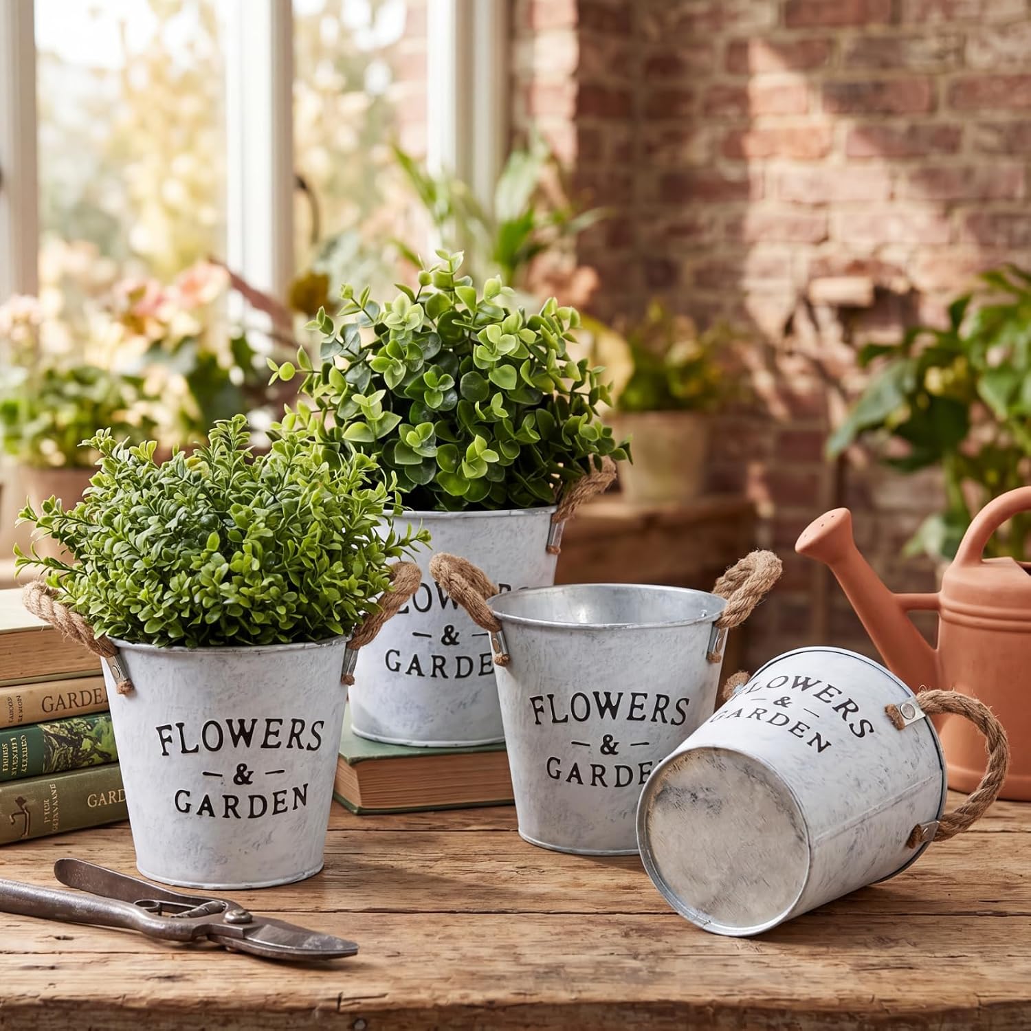 4pc Small Galvanized Metal Flower Planter Buckets