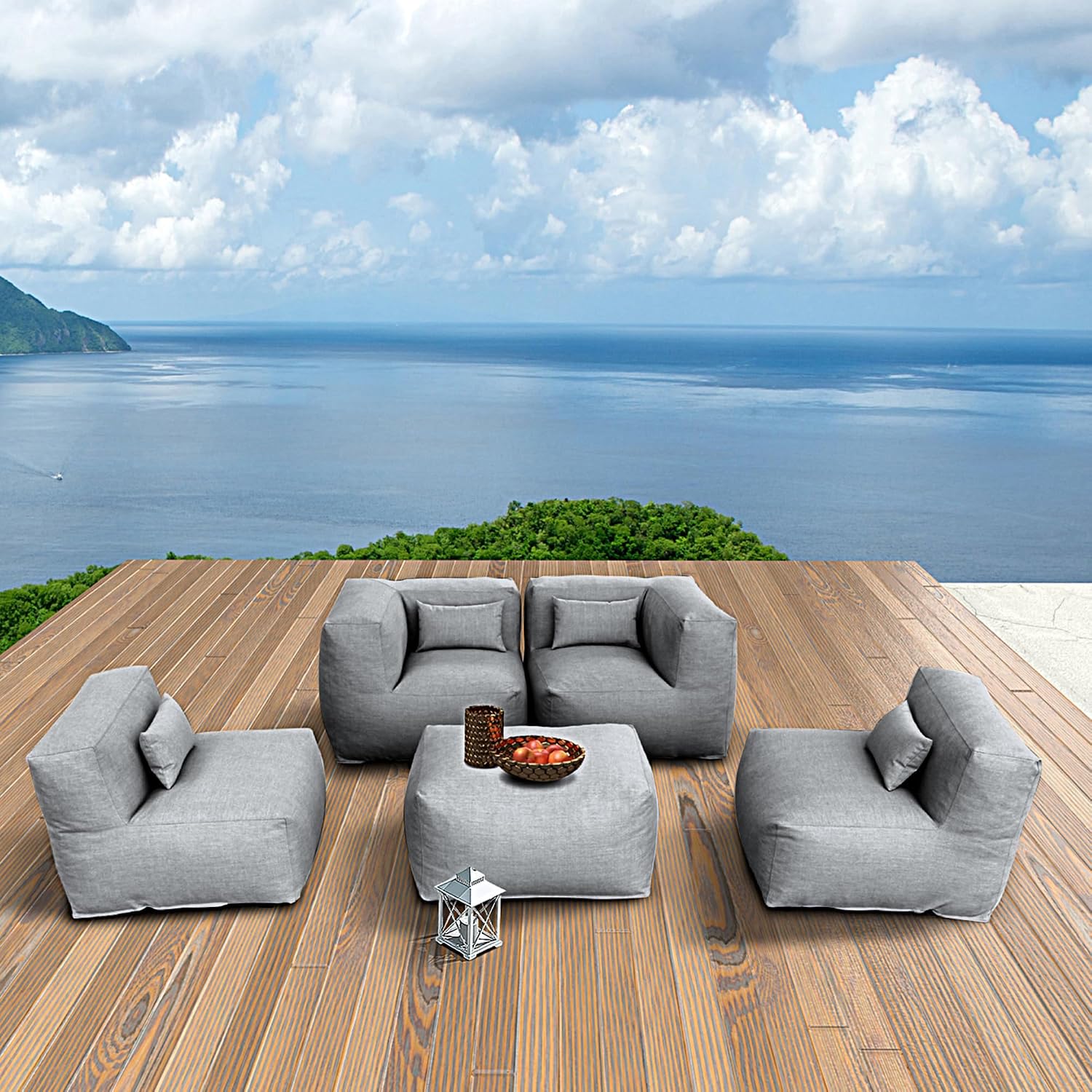 5pc Dark Gray Modular Outdoor Sectional Sofa Set