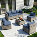 Navy Blue 7-Piece Rattan Patio Sectional Set