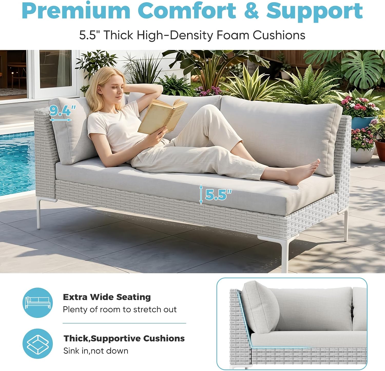 White Gray 4pc Rattan Patio Set
