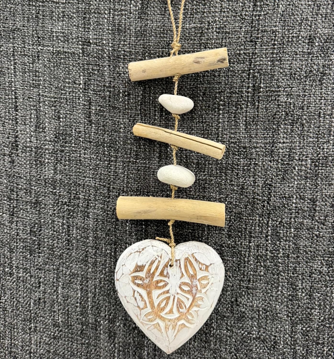 White Driftwood Heart Coastal Garland