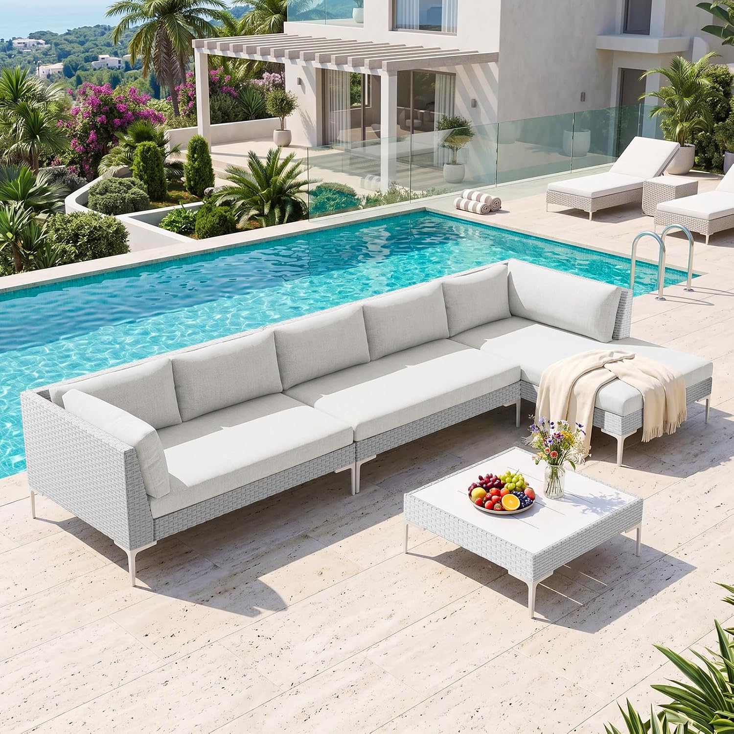 White Gray 4pc Rattan Patio Set