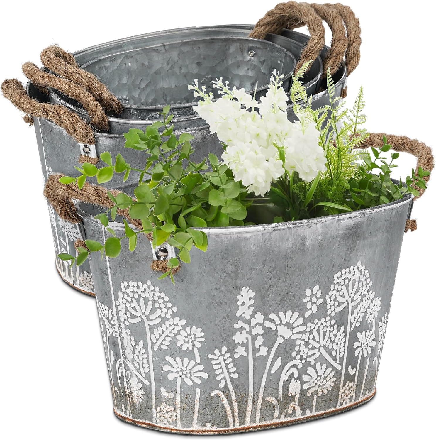 3 Oval Galvanized Metal Planter Tubs