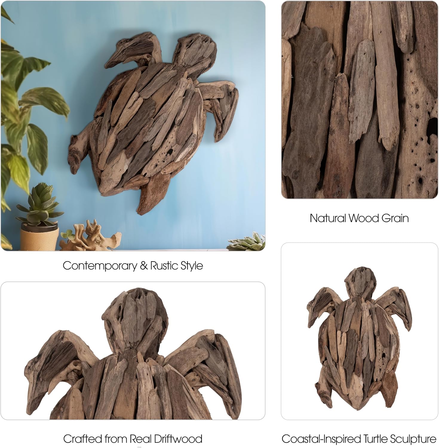 Driftwood Turtle Coastal Decor Sculpture