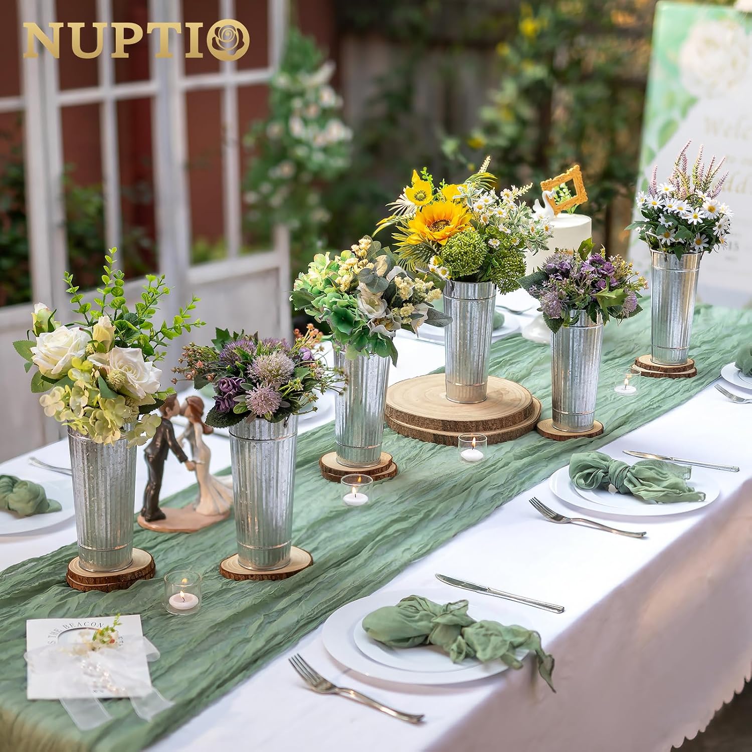 6 Rustic Galvanized Flower Buckets