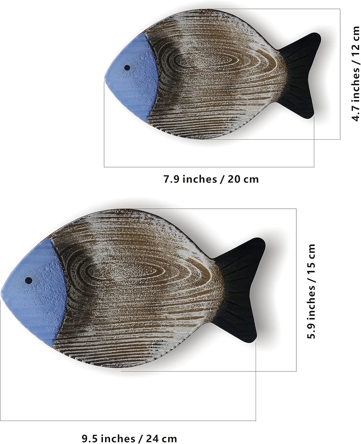 2pc Vintage Wooden Fish Coastal Wall Decor
