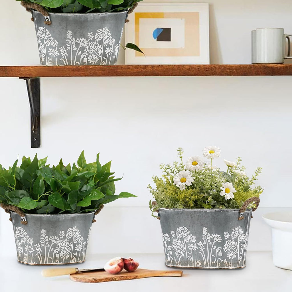 3 Oval Galvanized Metal Planter Tubs