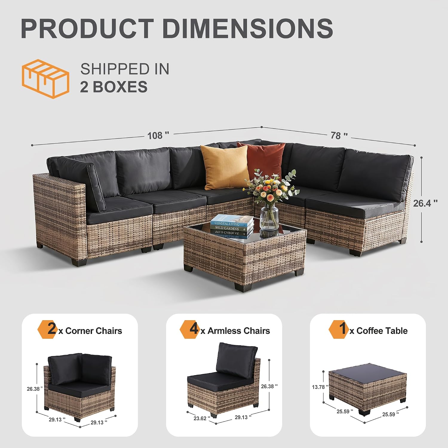 Natural Black 7pc Wicker Patio Set