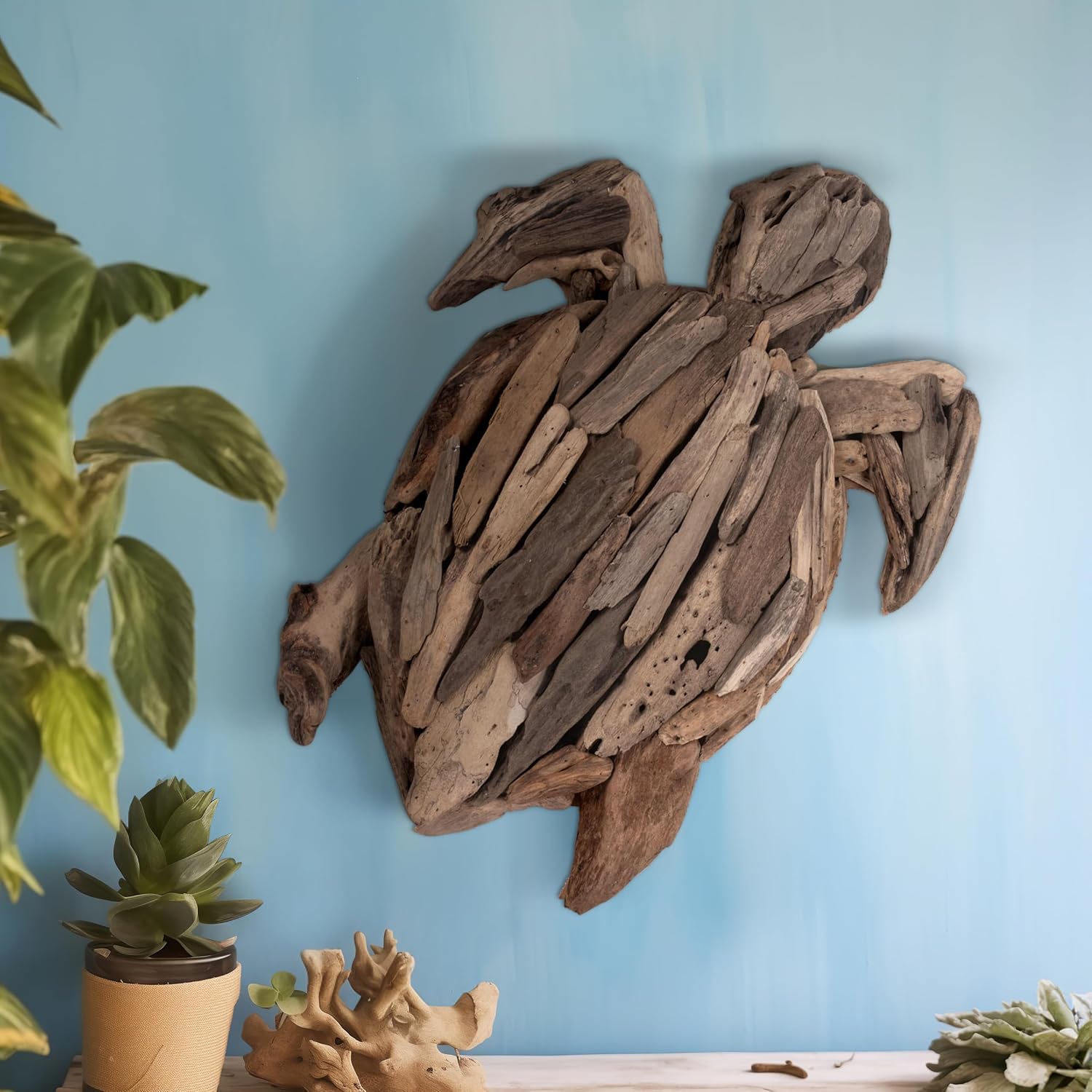 Driftwood Turtle Coastal Decor Sculpture