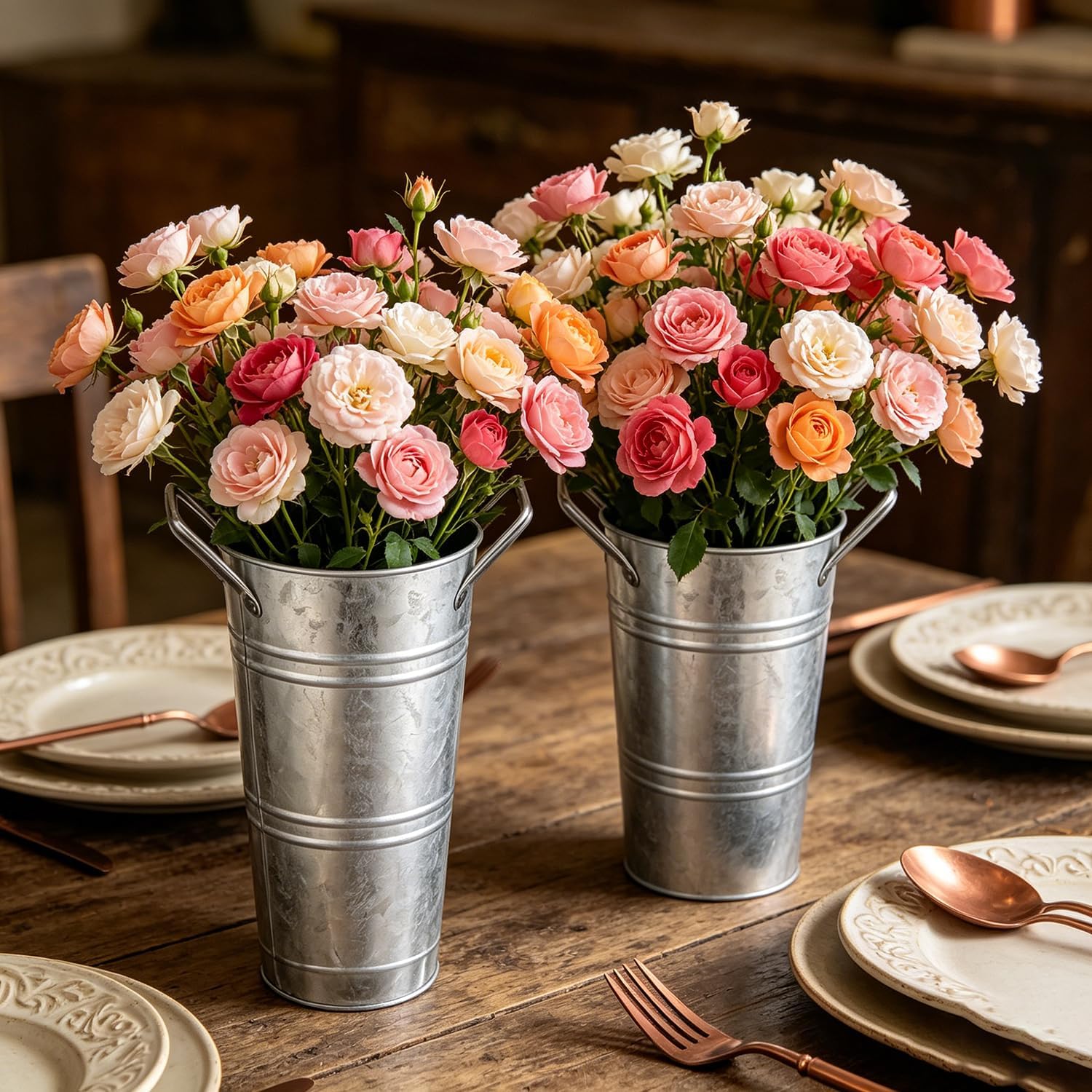 8 Rustic Metal Flower Buckets