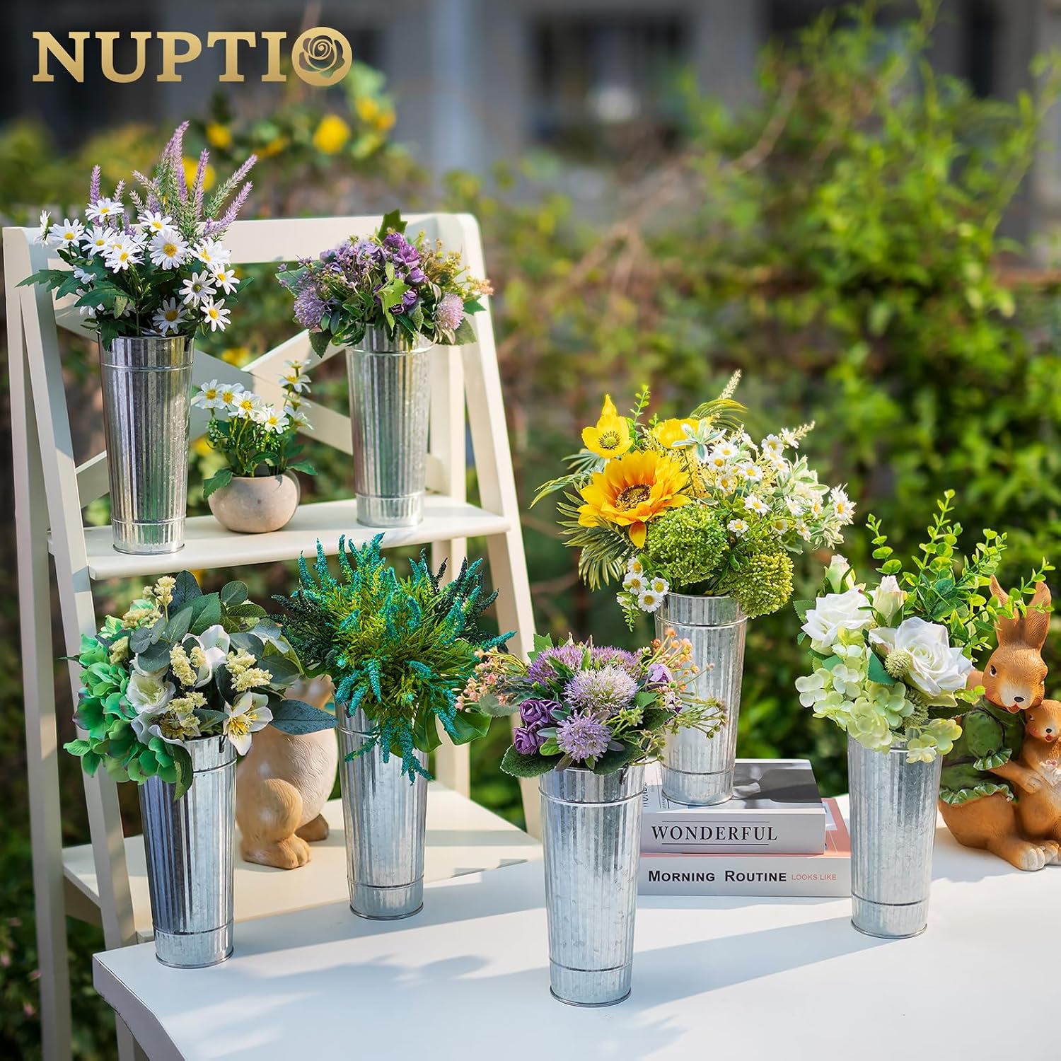 6 Rustic Galvanized Flower Buckets