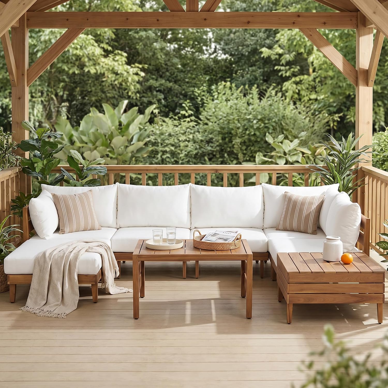 8pc Acacia Wood Modular Outdoor Sectional Sofa Set