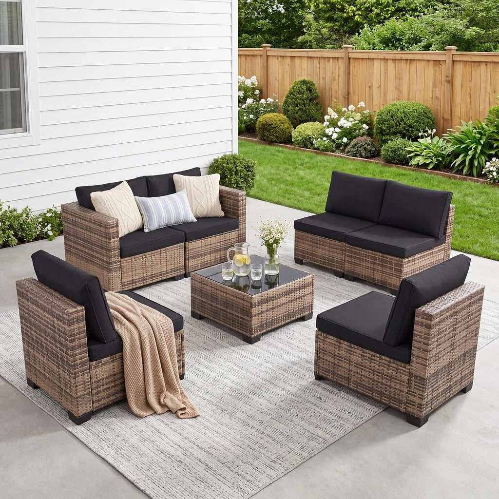 Natural Black 7pc Wicker Patio Set