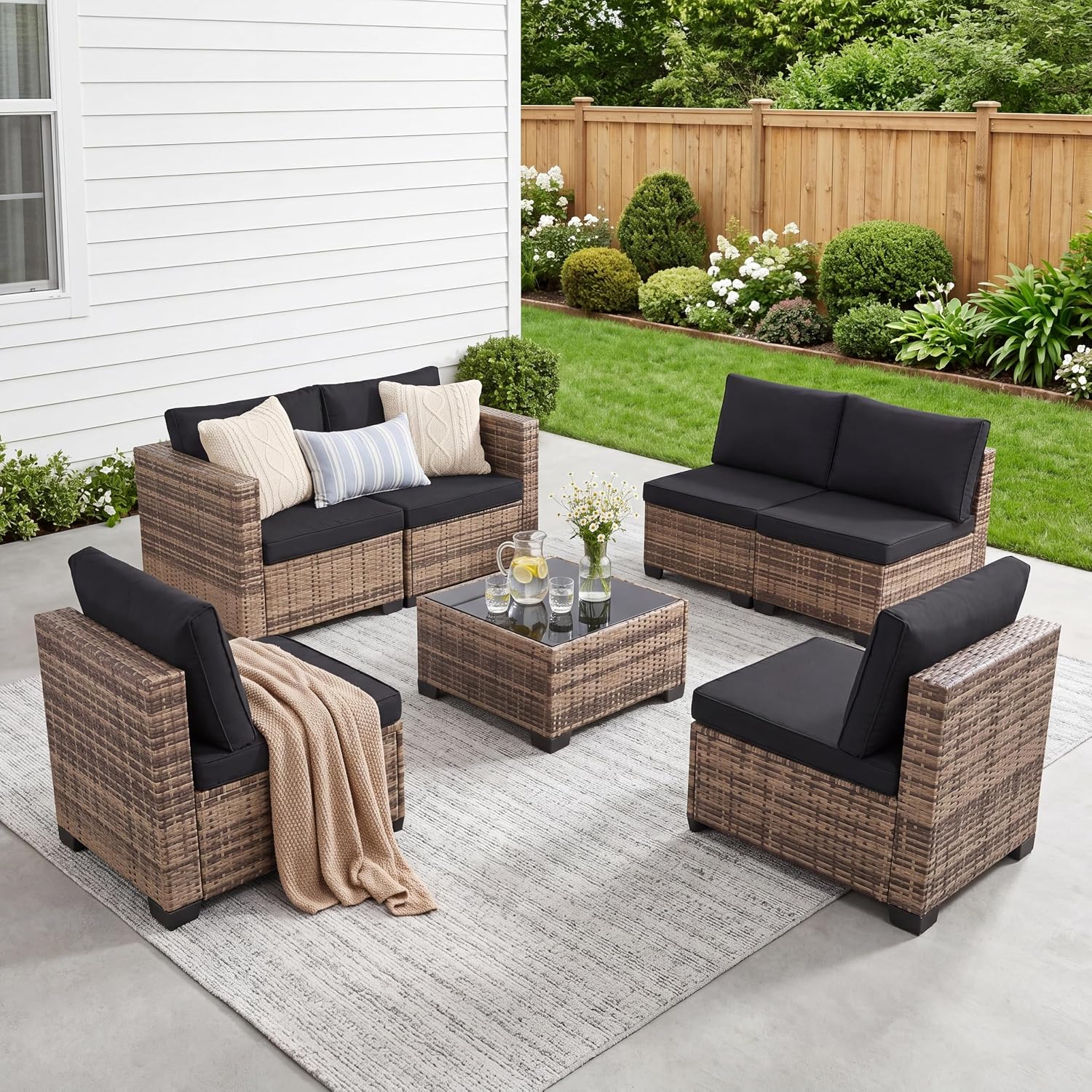 Natural Black 7pc Wicker Patio Set
