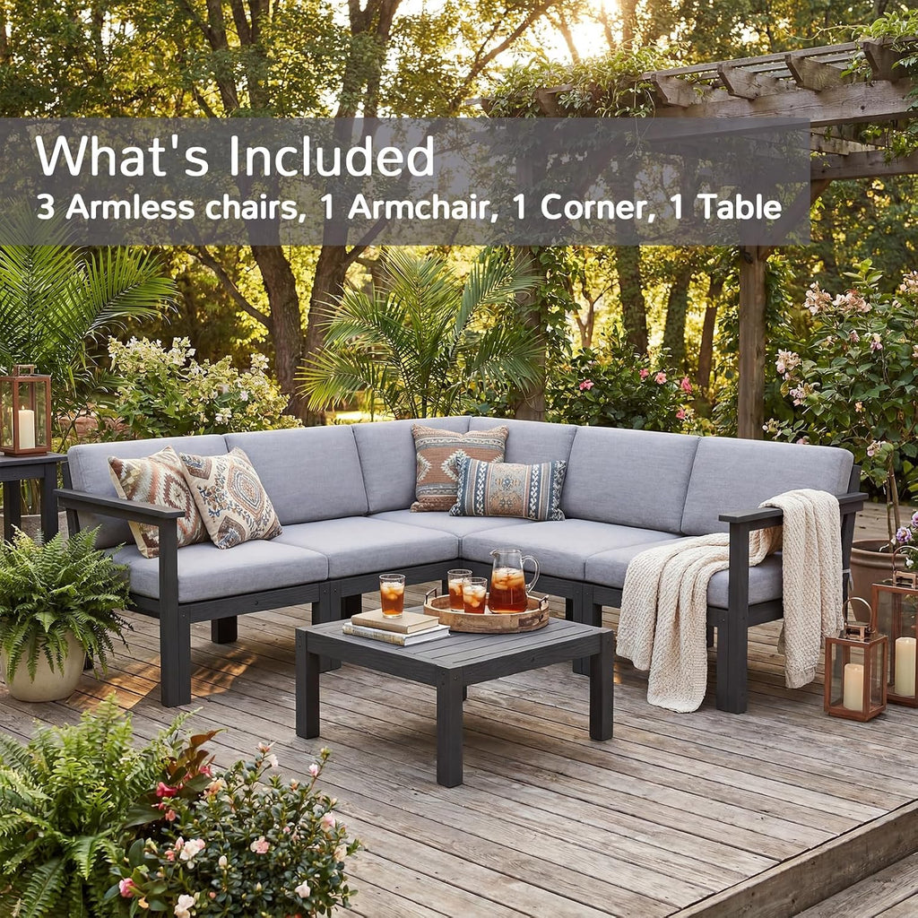 6pc Black HIPS Frame Outdoor Modular Sectional Sofa Set